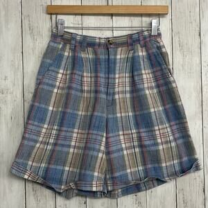 Vintage Urban Oasis Plaid Shorts Size 6 High Rise Blue Red 90s Cotton Preppy